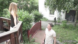 Blonde receives strong thrusts on the outdoor deck