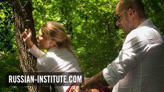 Blonde teen Lola anal against the trunk