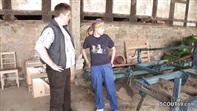Farm girl satisfies the chubby owner with her mouth and body