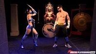 Kitana sucks Johnny Cage dry and fucks him in the arena before winning.